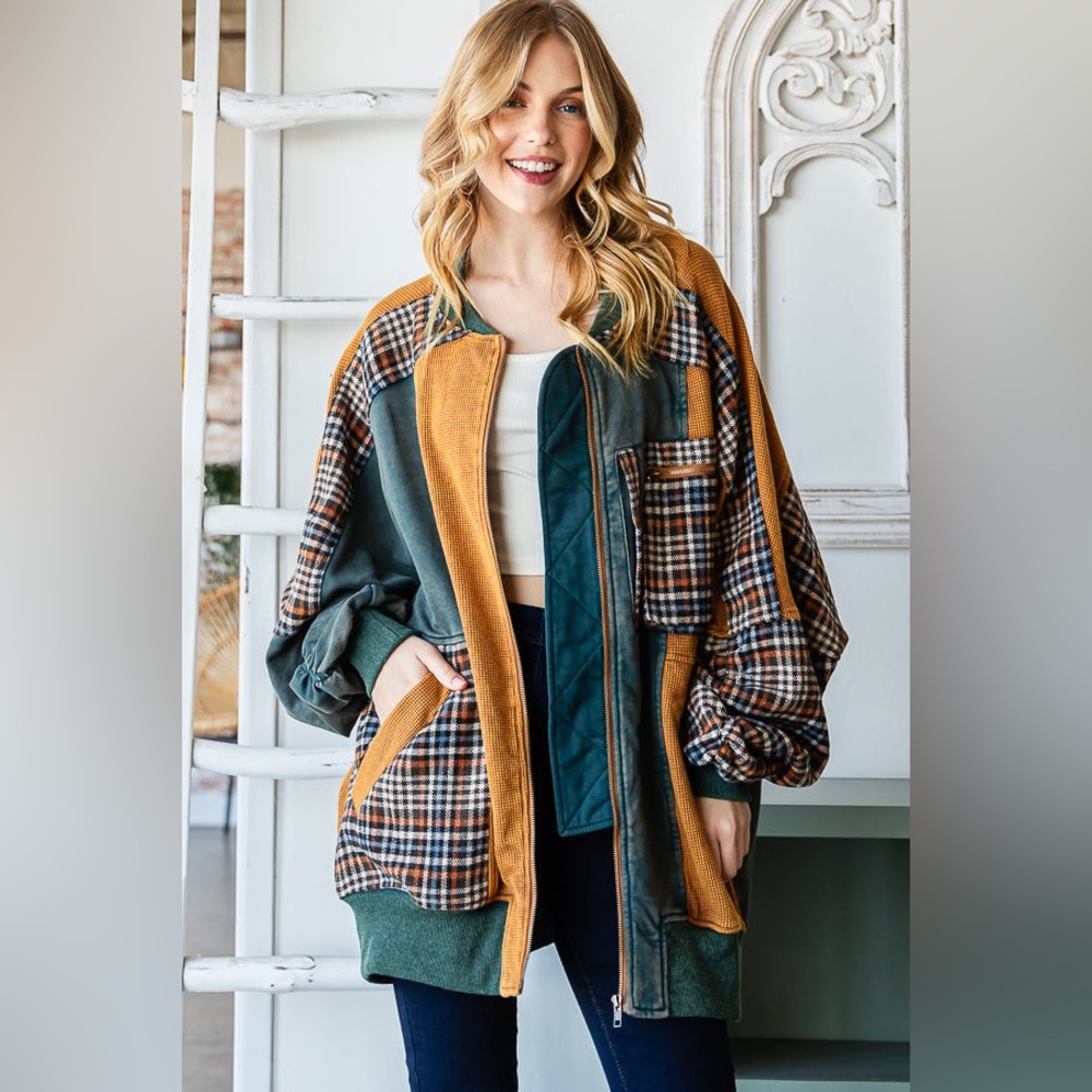 Oli & Hali Plaid and Solid Bomber Jacket